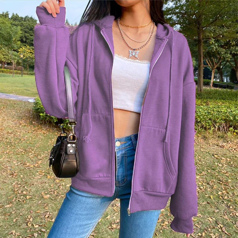 Autumn Fleece Hoodie Solid Color Korean Fashion