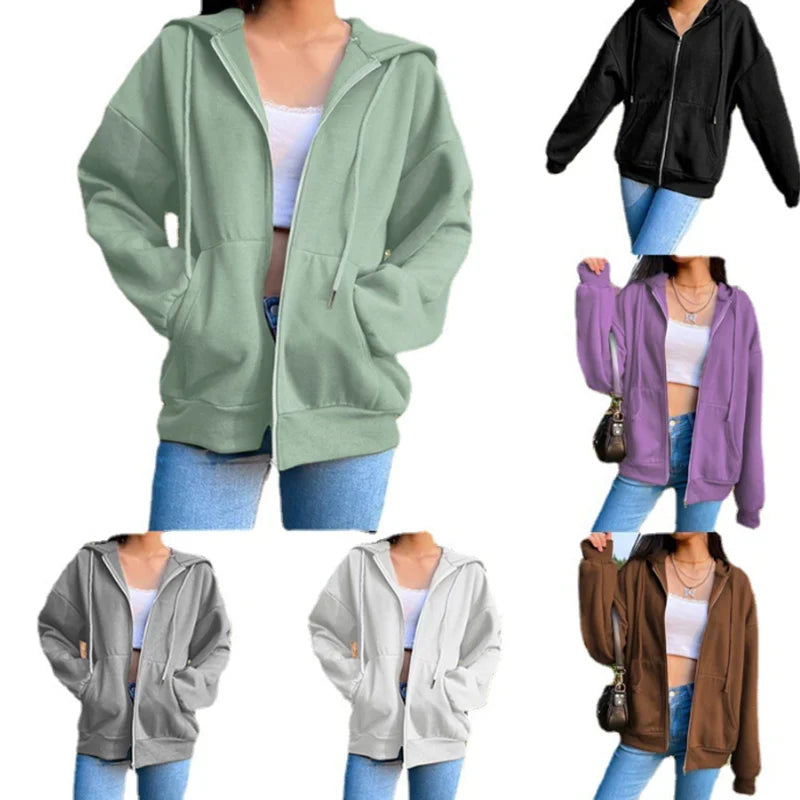 Autumn Fleece Hoodie Solid Color Korean Fashion