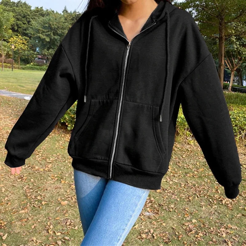 Autumn Fleece Hoodie Solid Color Korean Fashion