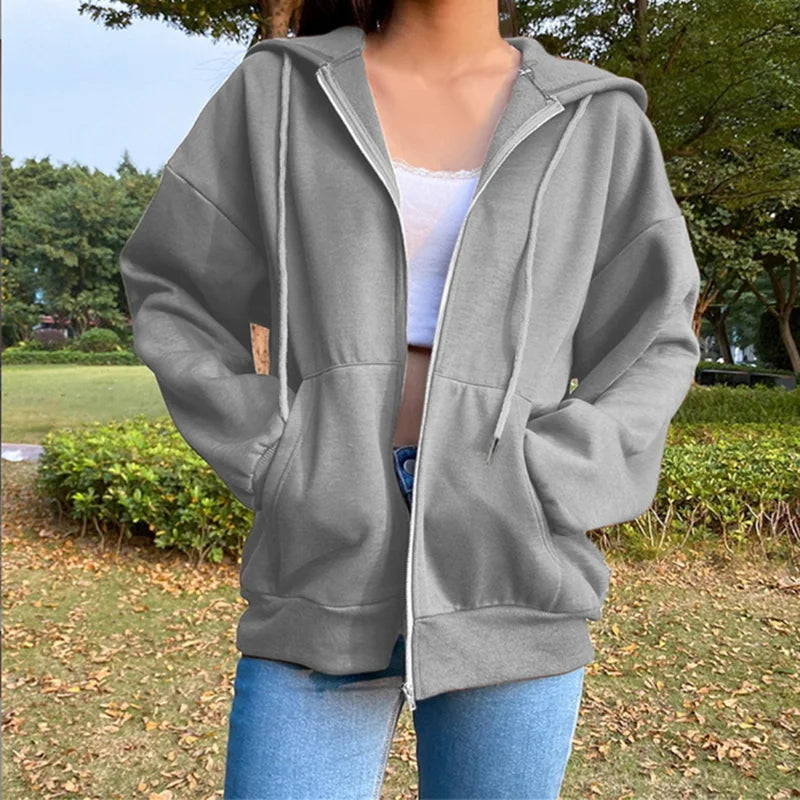 Autumn Fleece Hoodie Solid Color Korean Fashion