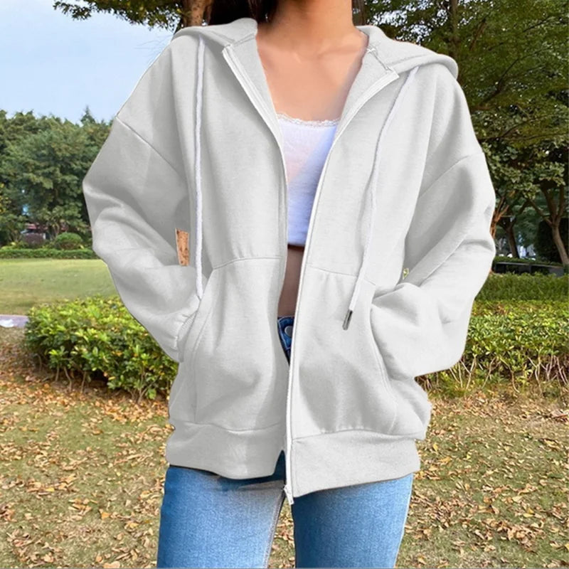 Autumn Fleece Hoodie Solid Color Korean Fashion