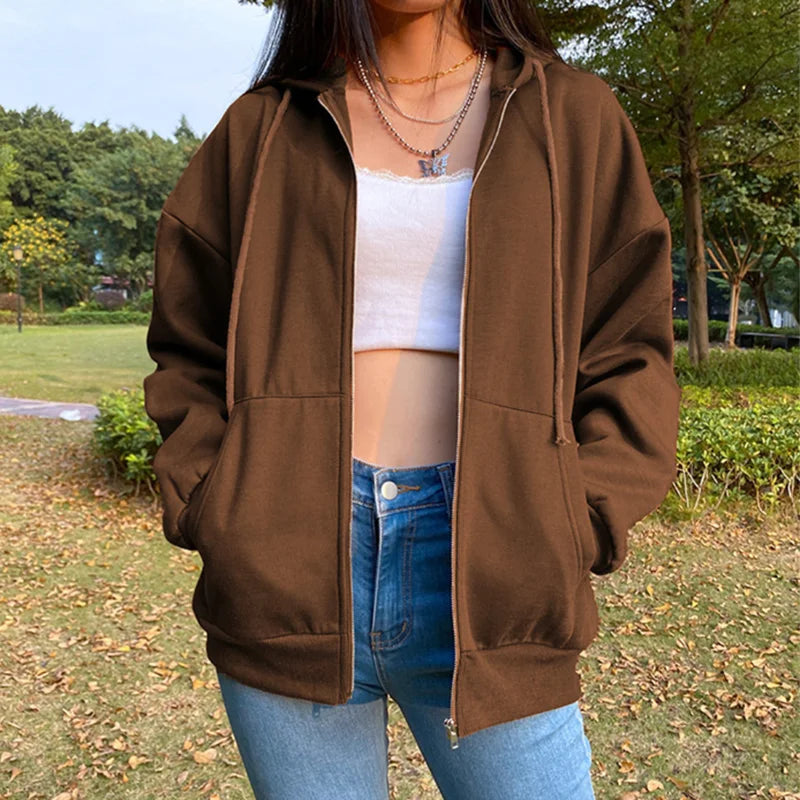 Autumn Fleece Hoodie Solid Color Korean Fashion