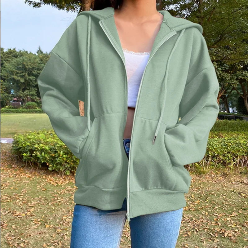 Autumn Fleece Hoodie Solid Color Korean Fashion