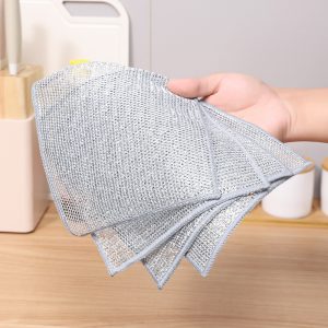 Steel Wire Dishcloth for Home Use, Non-Greasy Steel Wool Scrubbing Cloth, Kitchen Cleaning Cloth, Easy to Clean Silver Wire Rag