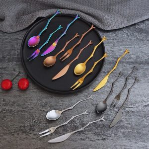 Stainless Steel Spoon Branch Pattern Knife Coffee Tea