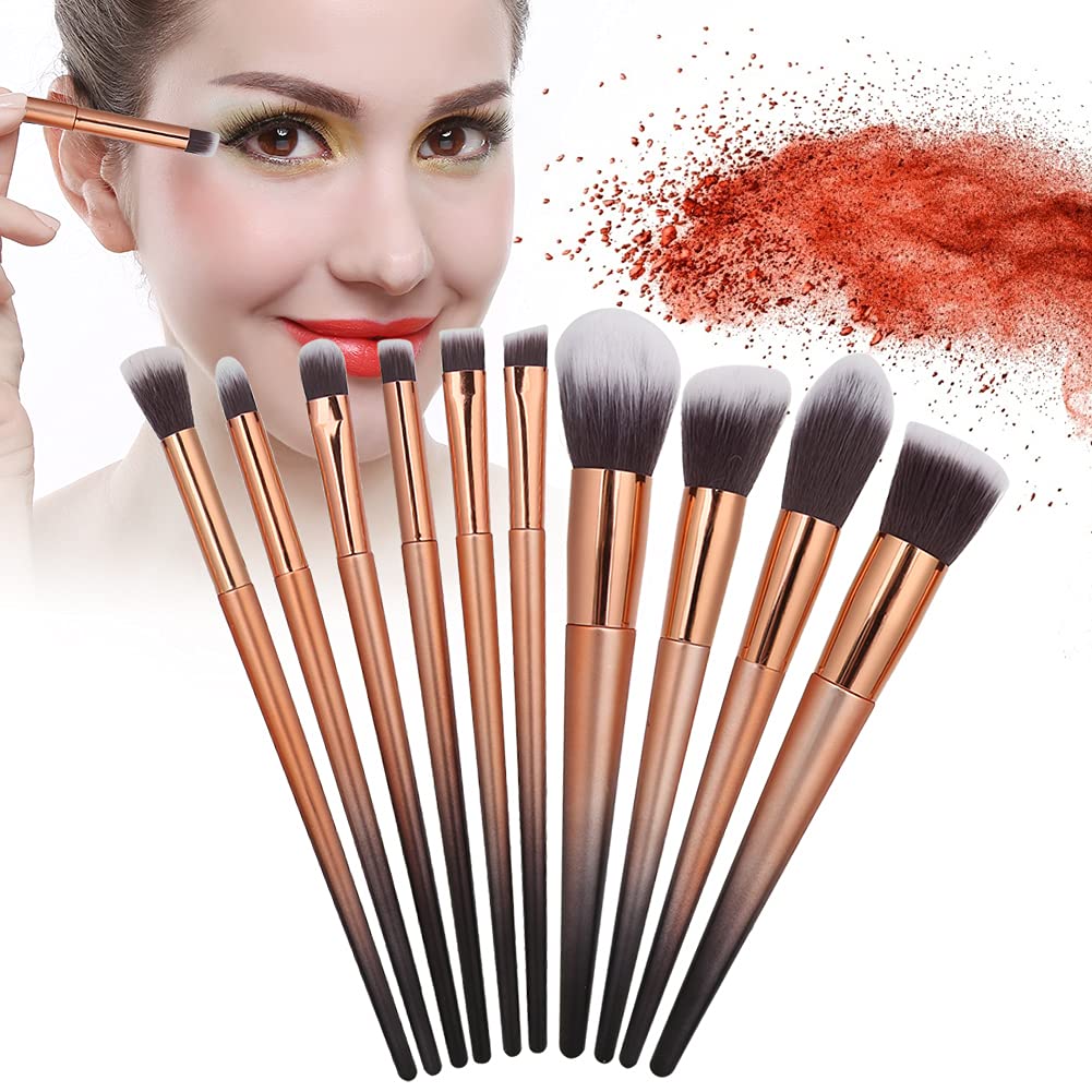 10pcs Gradient Rose Gold Makeup Brushes Set – Soft Professional Cosmetic Tools for Face & Eyes